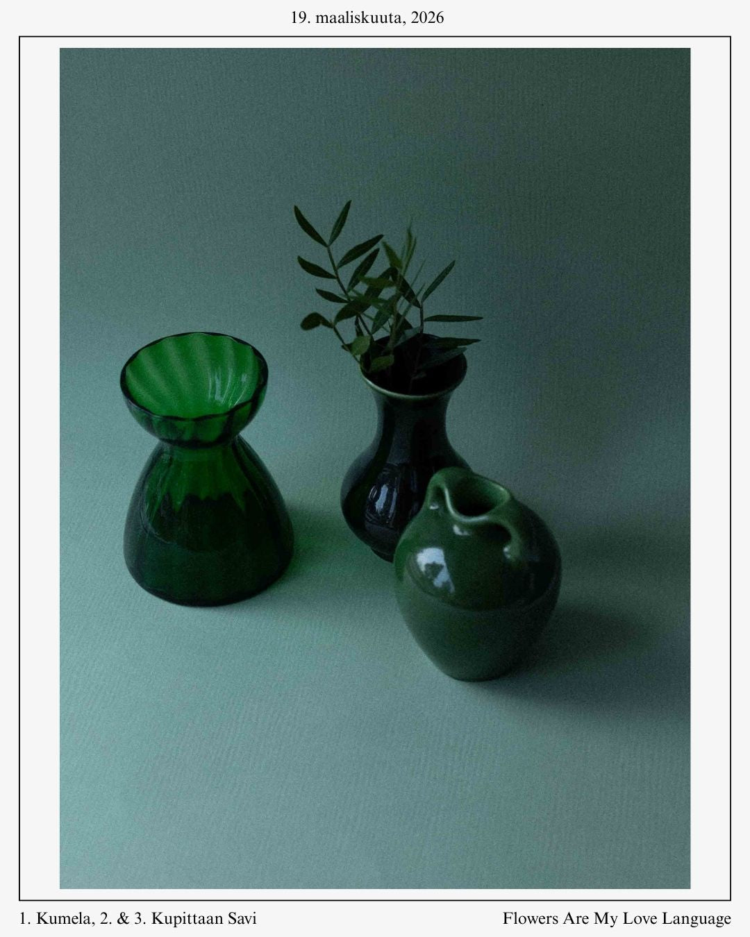 Three little green vases by Kumela and Kupittaan Savi. 