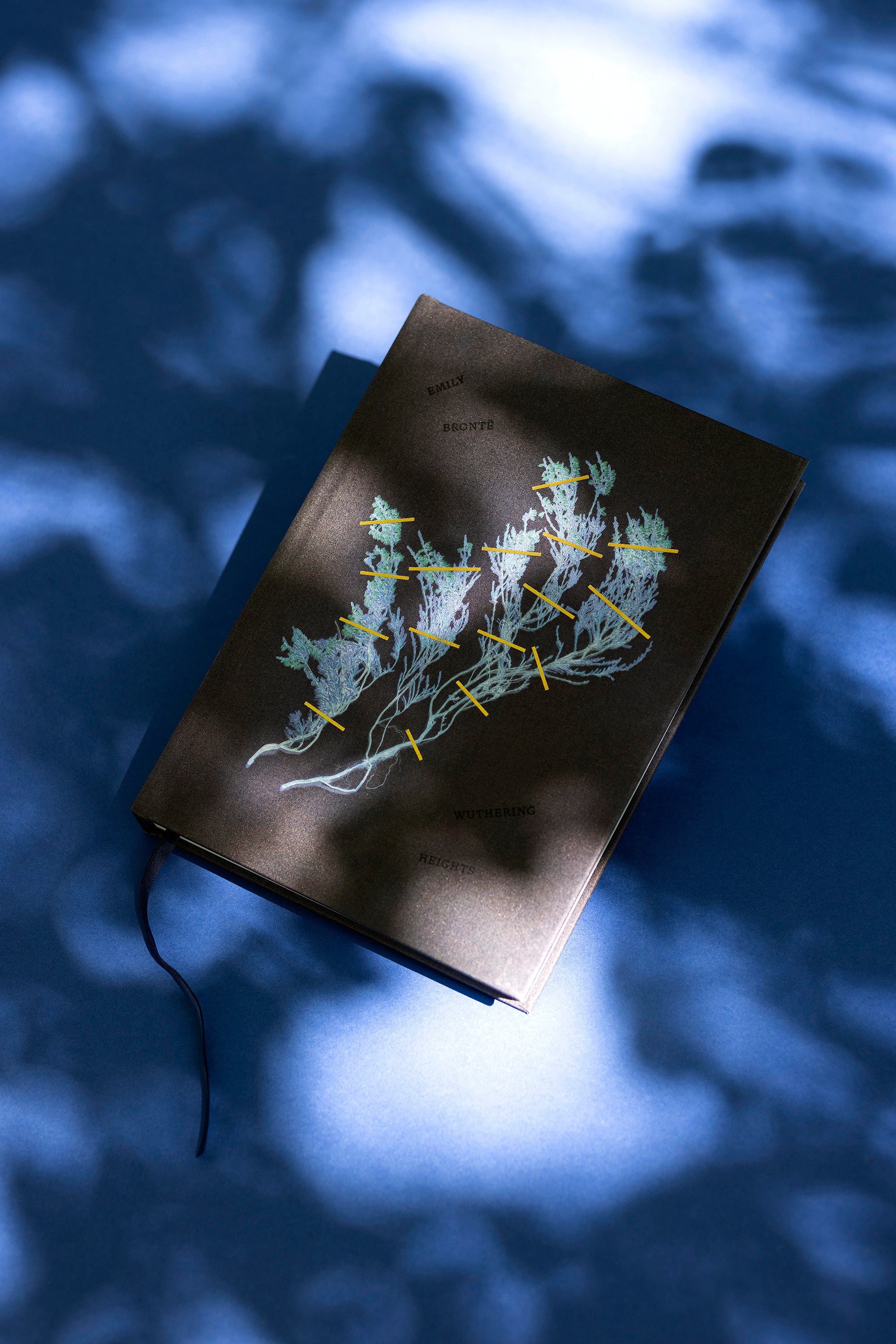 Wuthering heights book by Aatos Editions. On blue background with shadows.